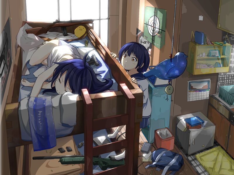 Anime Girls in Bunk Bed