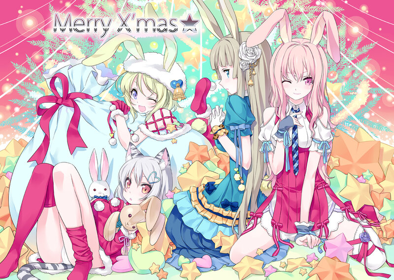 Anime Girls in Bunny Costumes — Pink, Festive