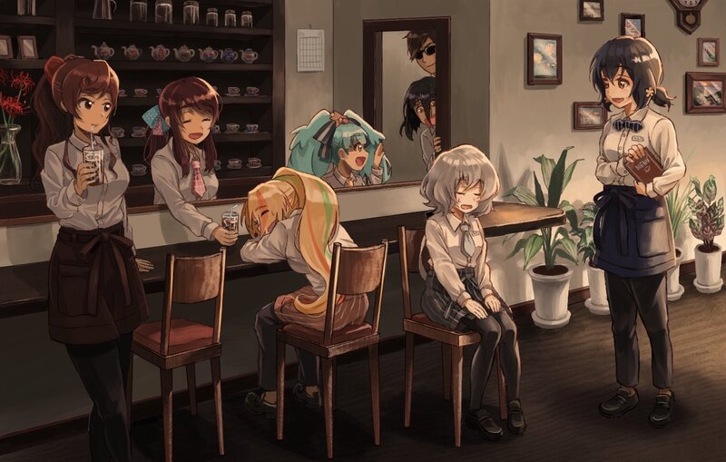 Anime Girls in Cafe — Brown, Calm, Night