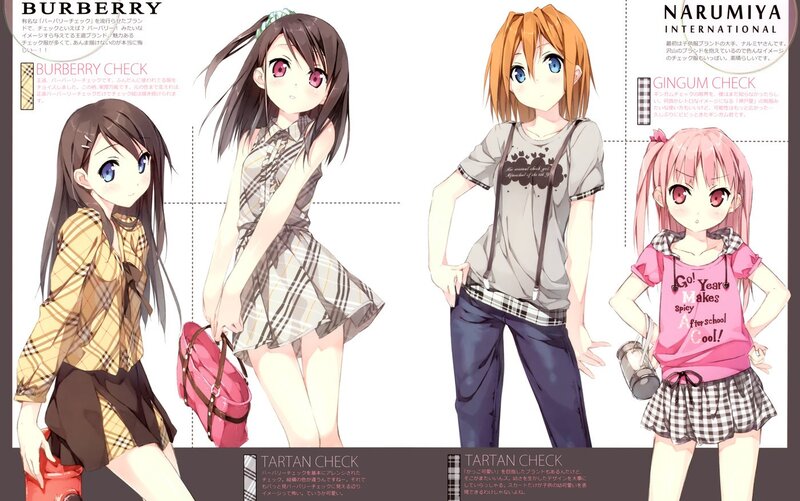 Anime Girls in Checkered Outfits — Pink