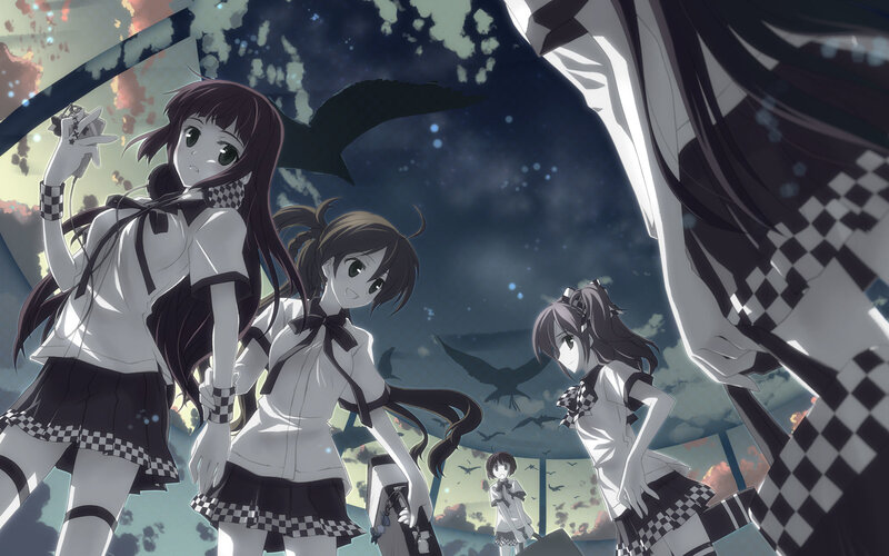 anime girls in checkered uniforms