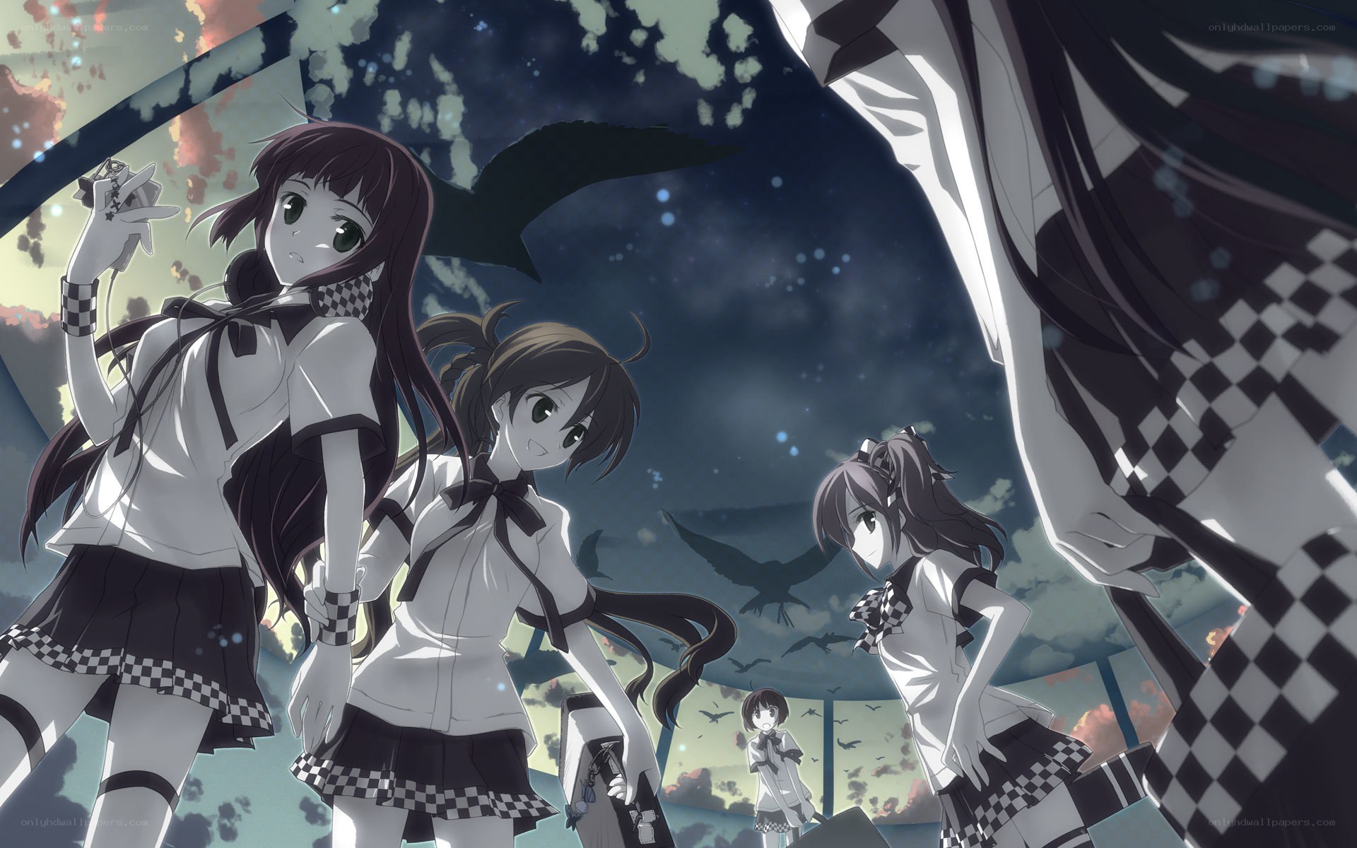 anime girls in checkered uniforms