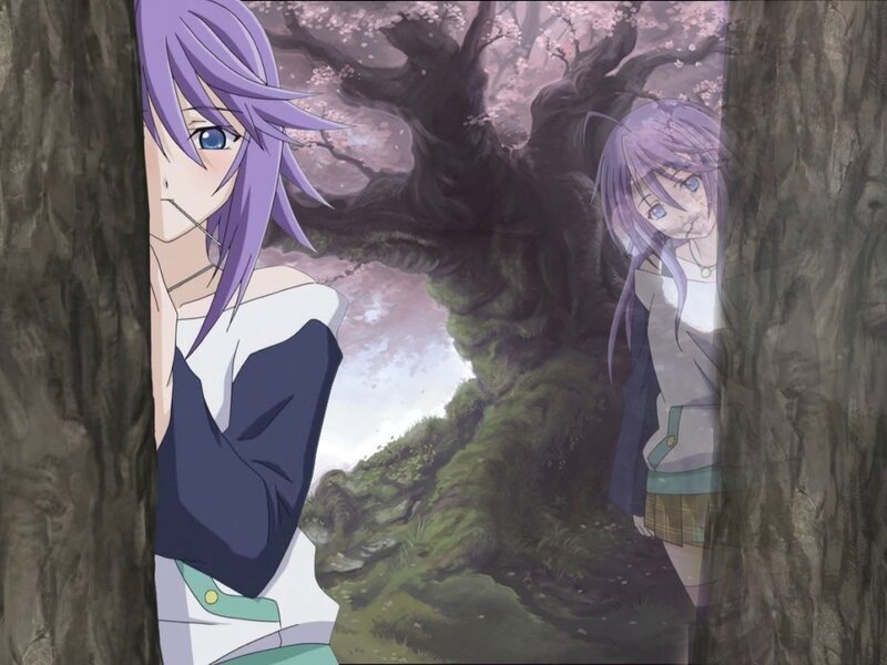 anime girls in cherry blossom forest