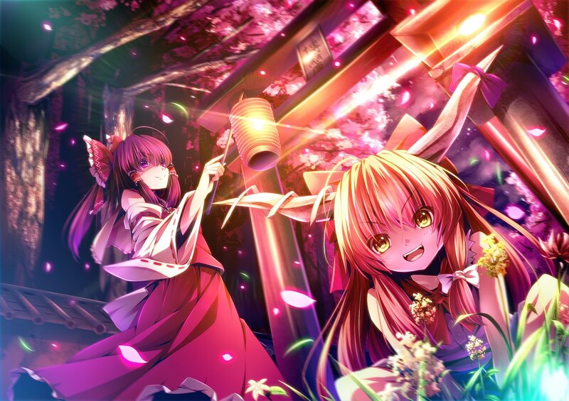 Anime girls in cherry blossom garden