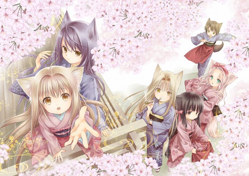 anime girls in cherry blossoms