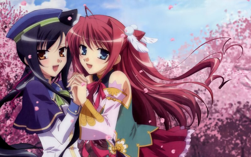 anime girls in cherry blossoms
