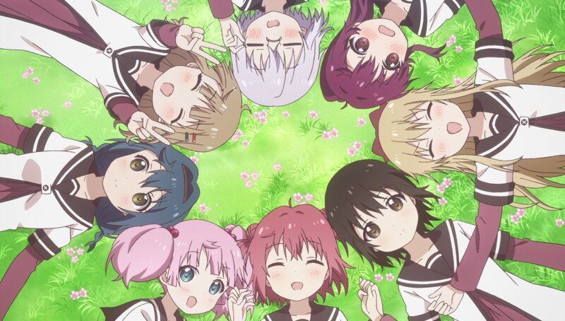 Anime Girls in Circle — Green, Playful