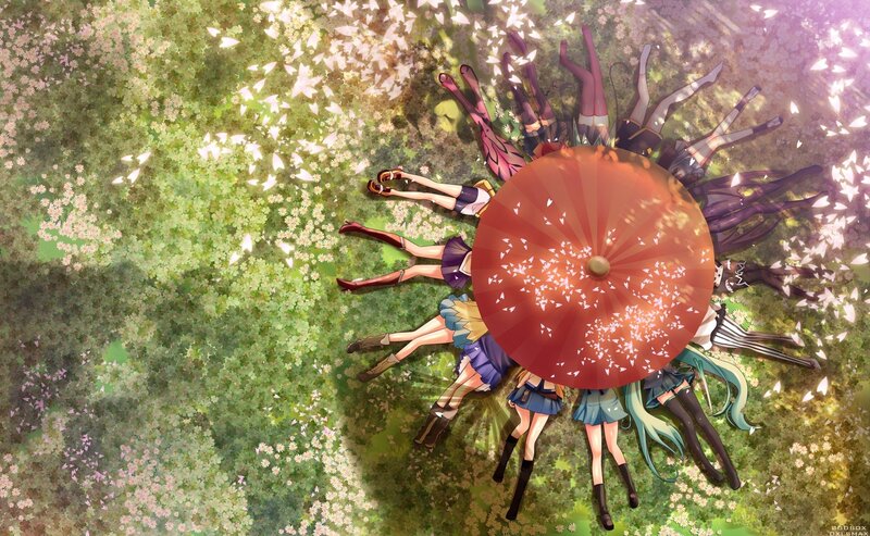 Anime Girls in Circle — Green, Serene