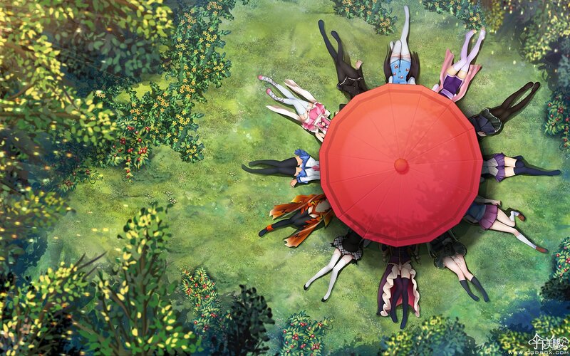 Anime Girls in Circle — Green