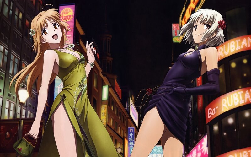 Anime girls in city at night
