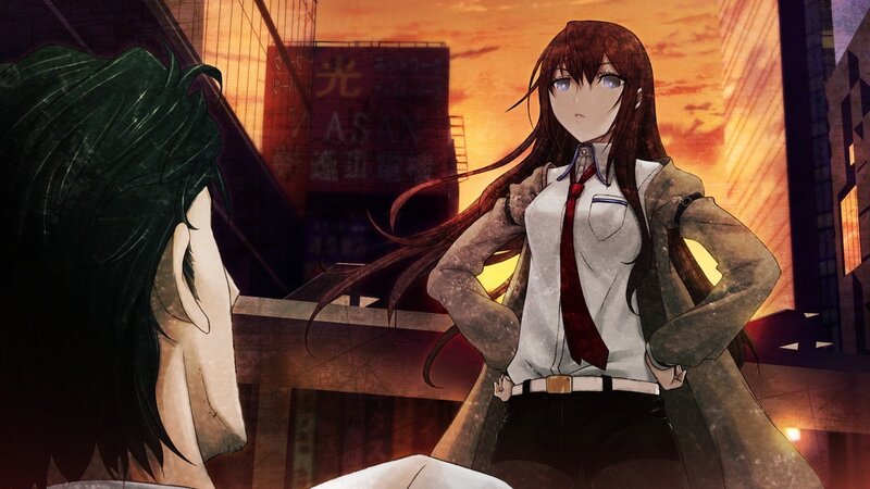 anime girls in city at sunset