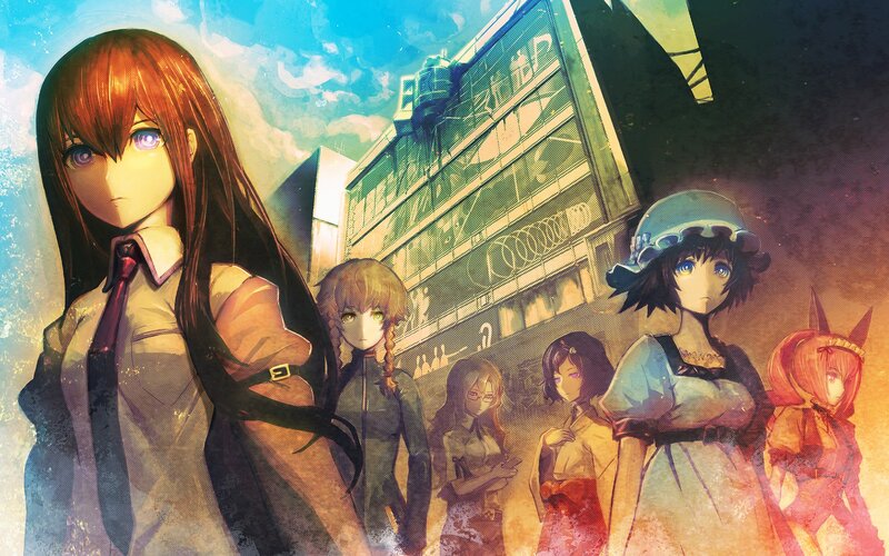 Anime Girls in City — Blue, Dramatic, Sunset, Building