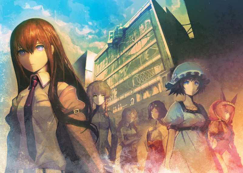 Anime Girls in City — Blue, Dramatic, Sunset