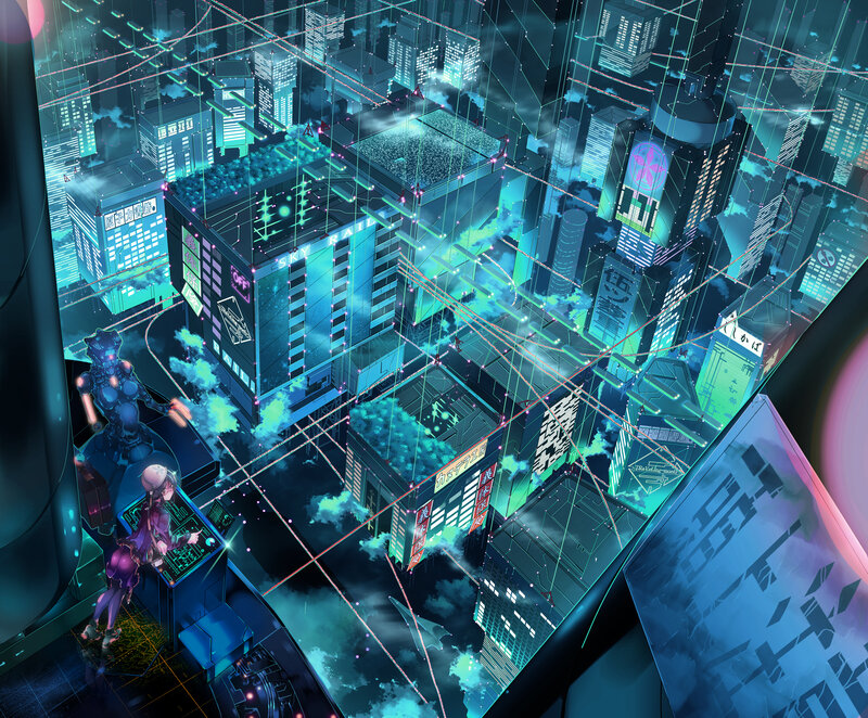 Anime Girls in City — Blue, Dramatic