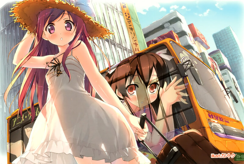 Anime girls in city scene