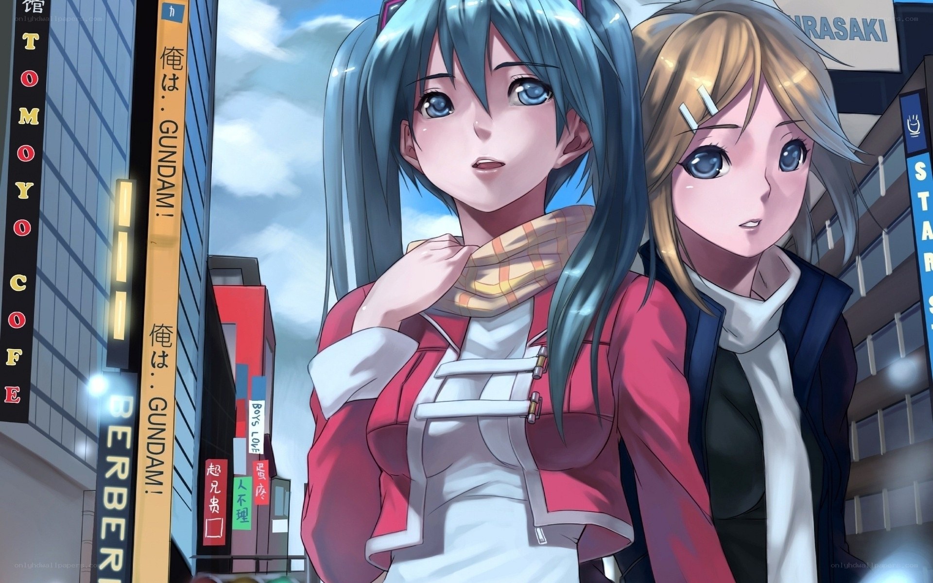 anime girls in city street