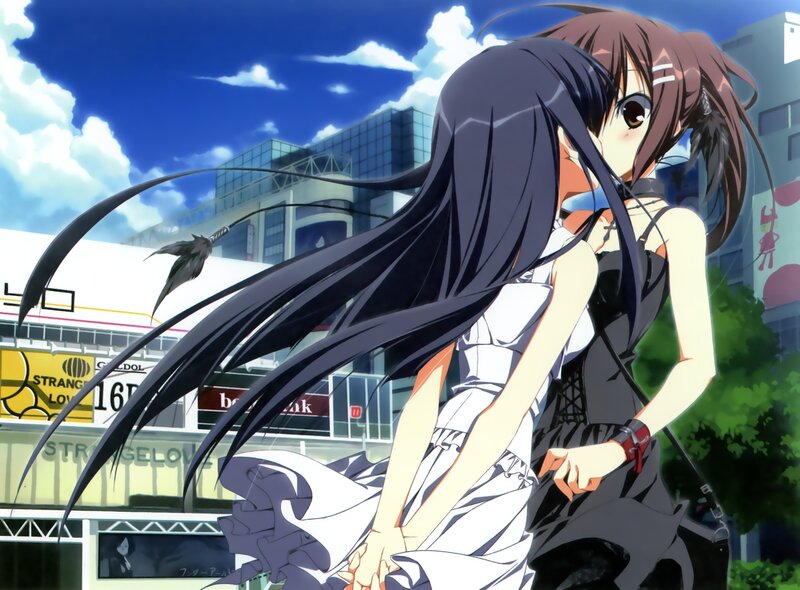 anime girls in city