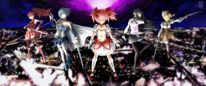 anime girls in cityscape