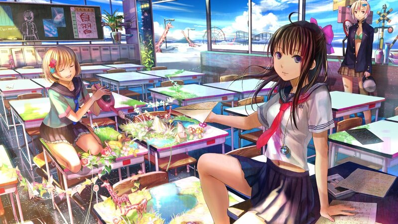 Anime girls in classroom