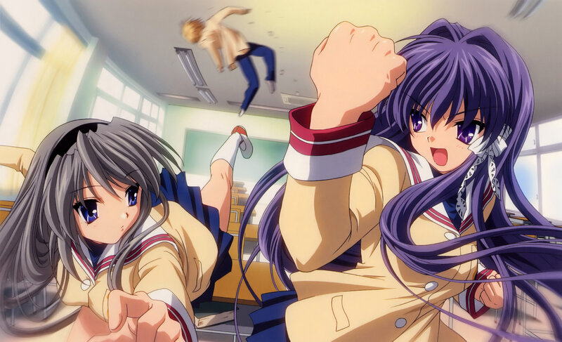 Anime girls in classroom action