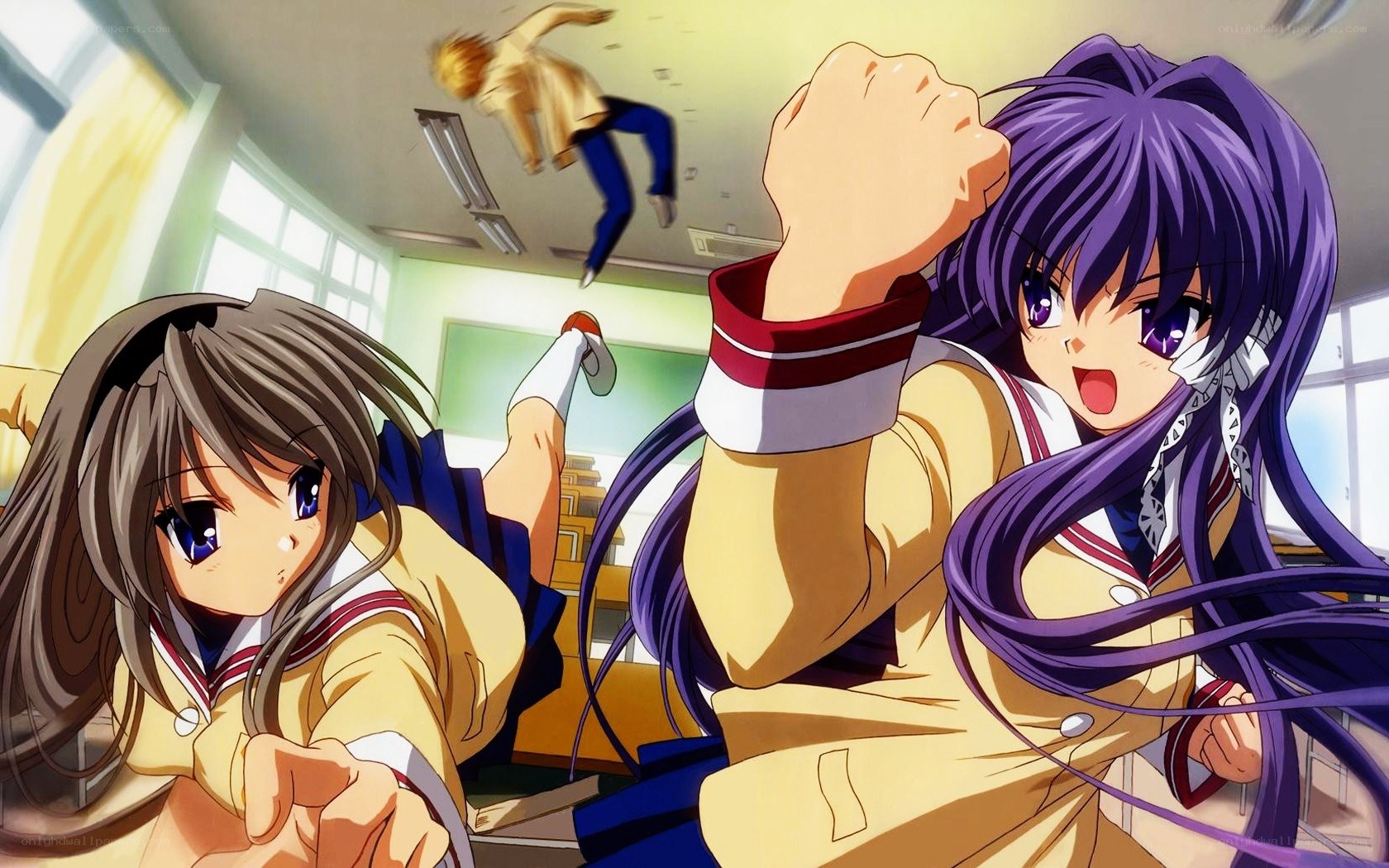 Anime girls in classroom action