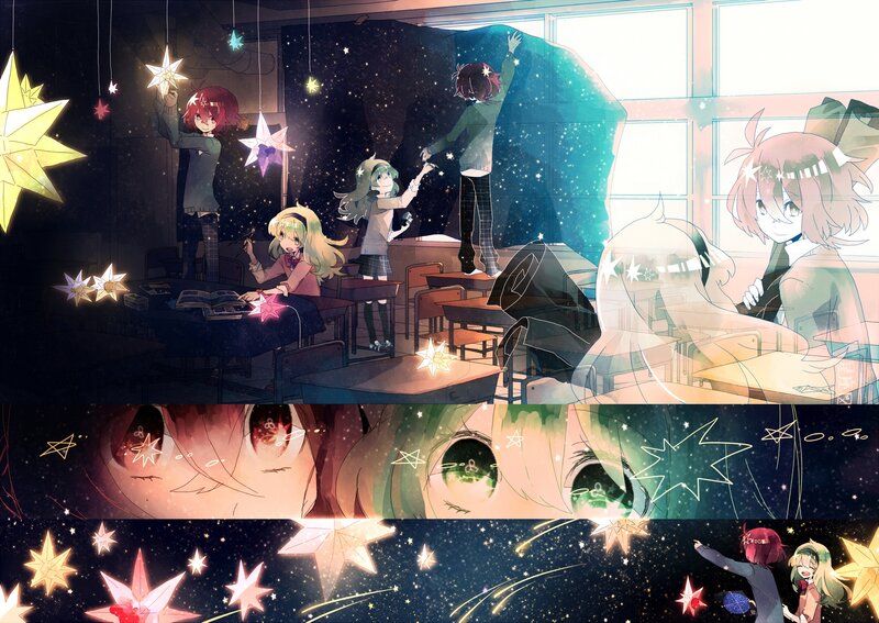 Anime Girls in Classroom — Blue, Dreamy