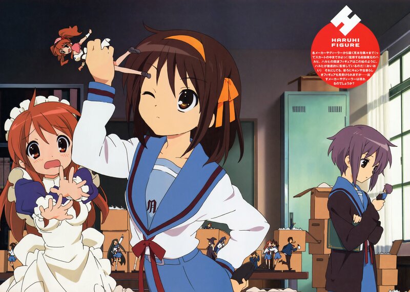 Anime Girls in Classroom — Blue, Playful, Afternoon, School Uniforms, Figurines, Lockers