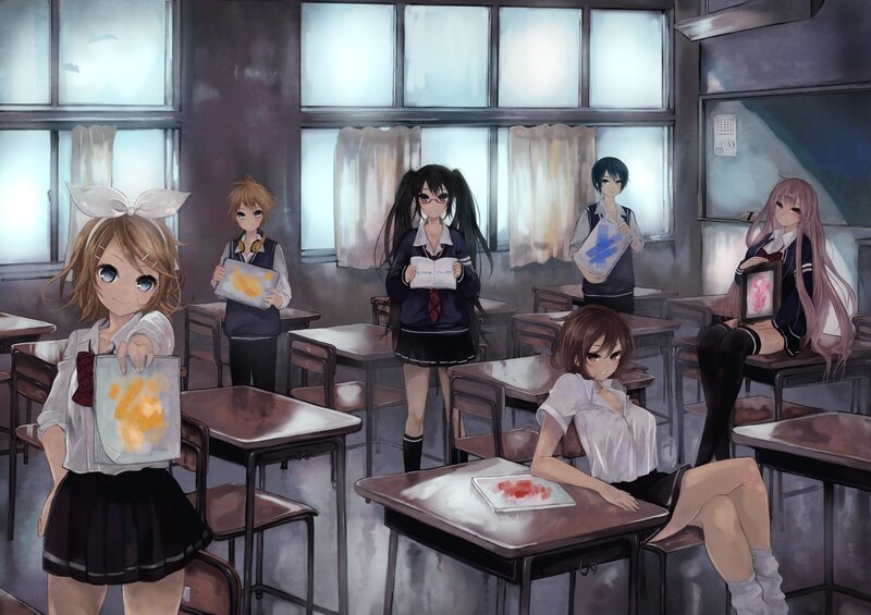 Anime Girls in Classroom — Gray, Calm