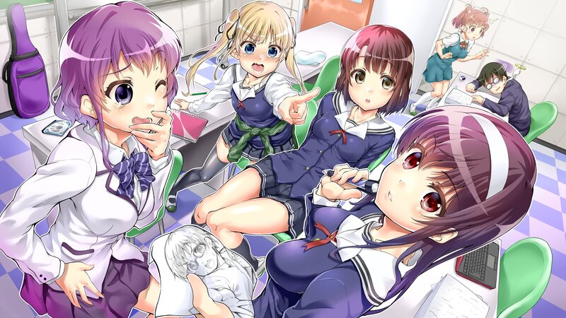 Anime Girls in Classroom — Purple, Busy