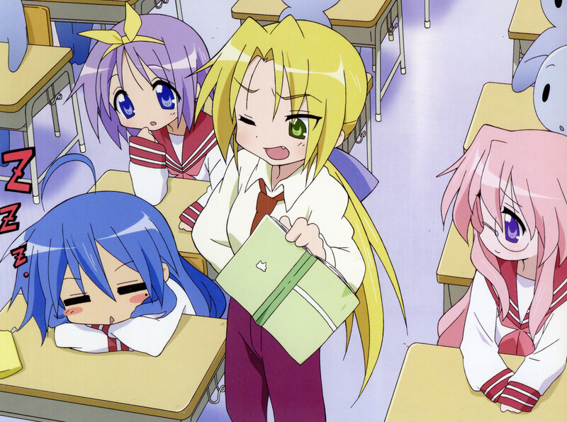 Anime Girls in Classroom — Yellow, Playful