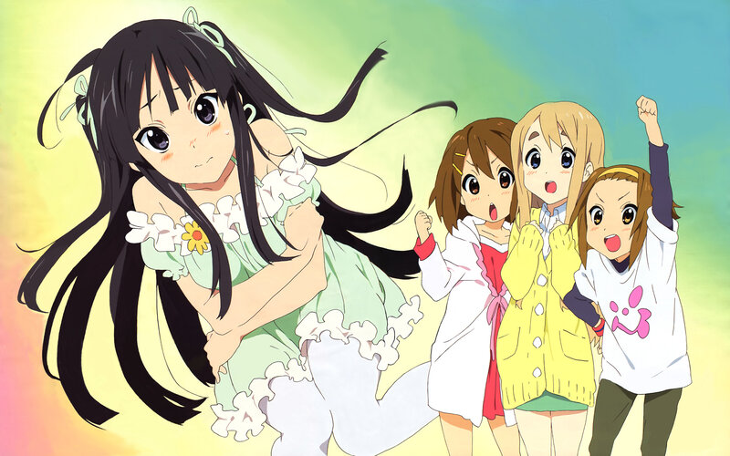 Anime Girls in Colorful Clothes — Green, Cheerful