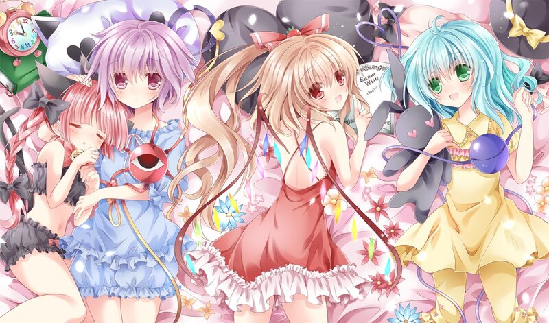Anime girls in colorful dresses