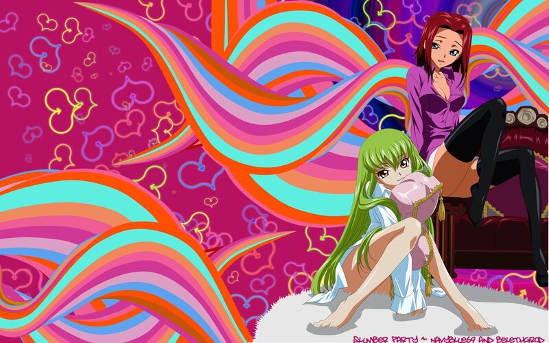 Anime girls in colorful setting