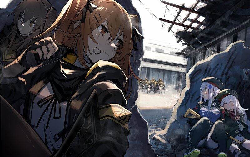 Anime Girls in Combat — Black, Dramatic, Afternoon