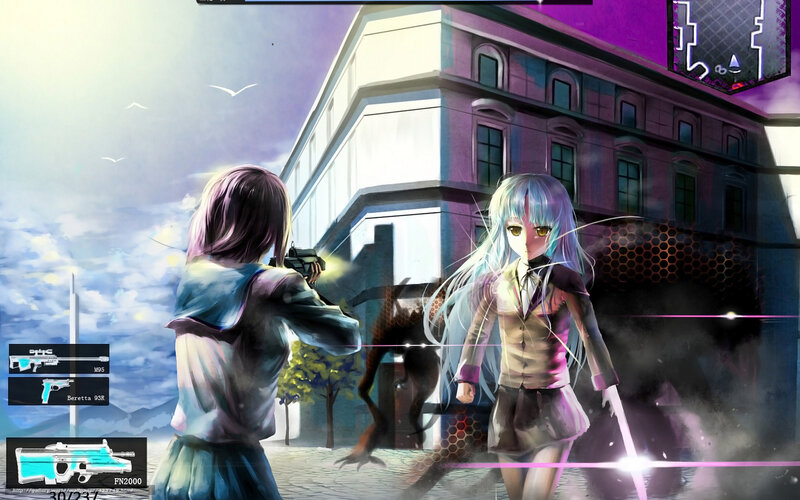 anime girls in combat scene