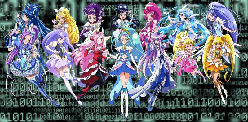 Anime Girls in Costumes — Blue, Energetic, Binary Code