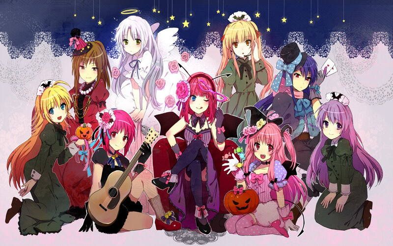 Anime Girls in Costumes — Pink, Festive, Night