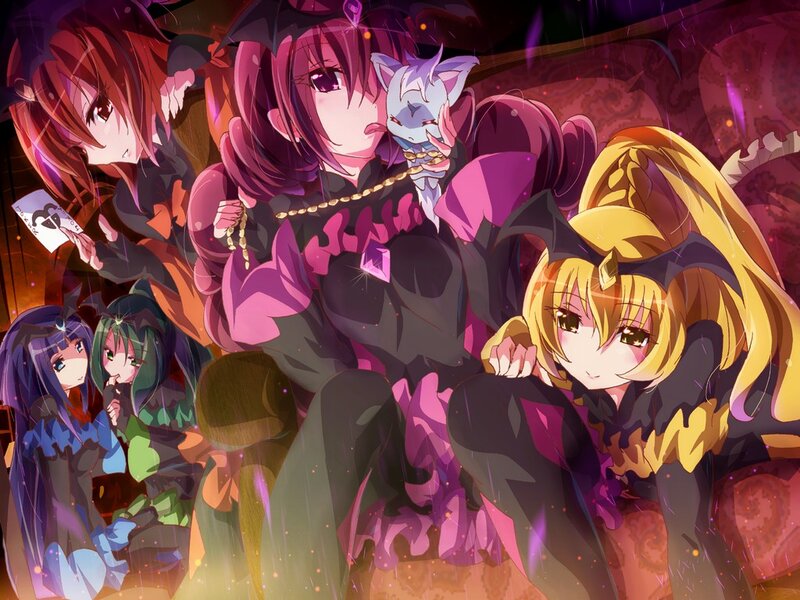 Anime Girls in Costumes — Purple, Dramatic, Night