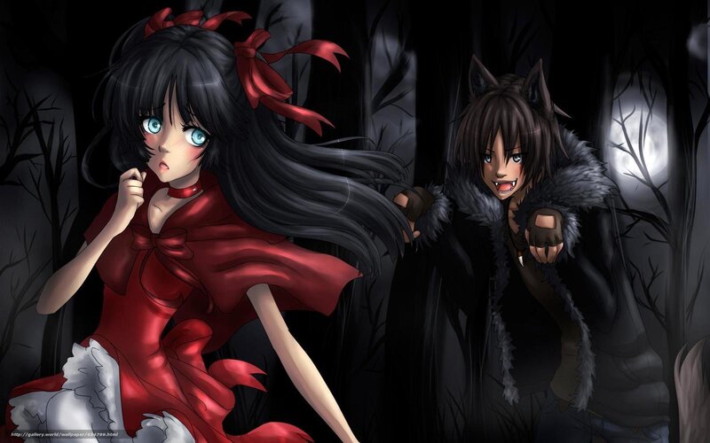 Anime girls in dark forest