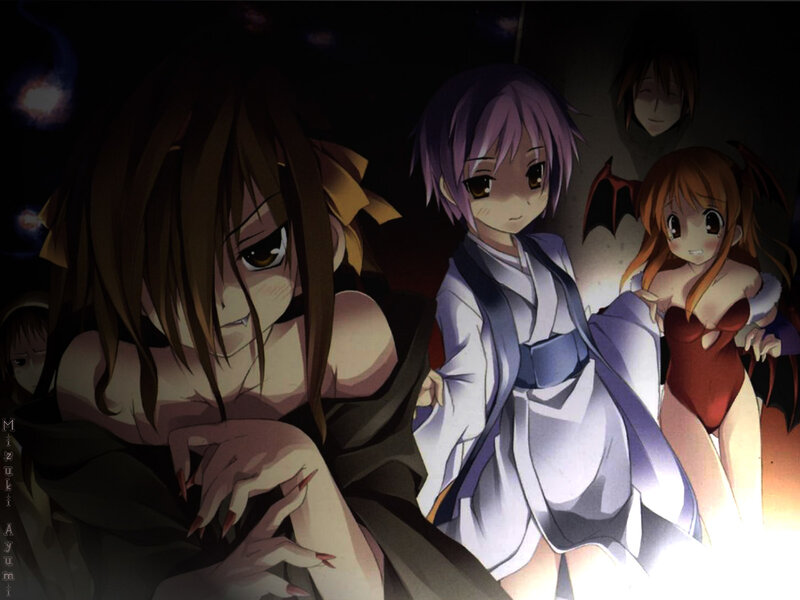 anime girls in dark setting