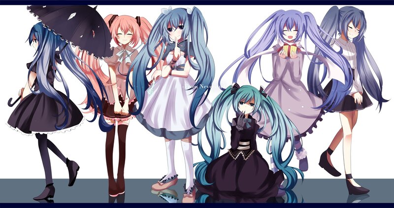 Anime Girls in Dresses — Blue, Playful