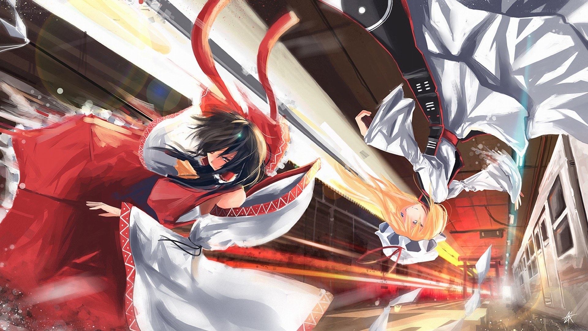 Anime girls in dynamic action