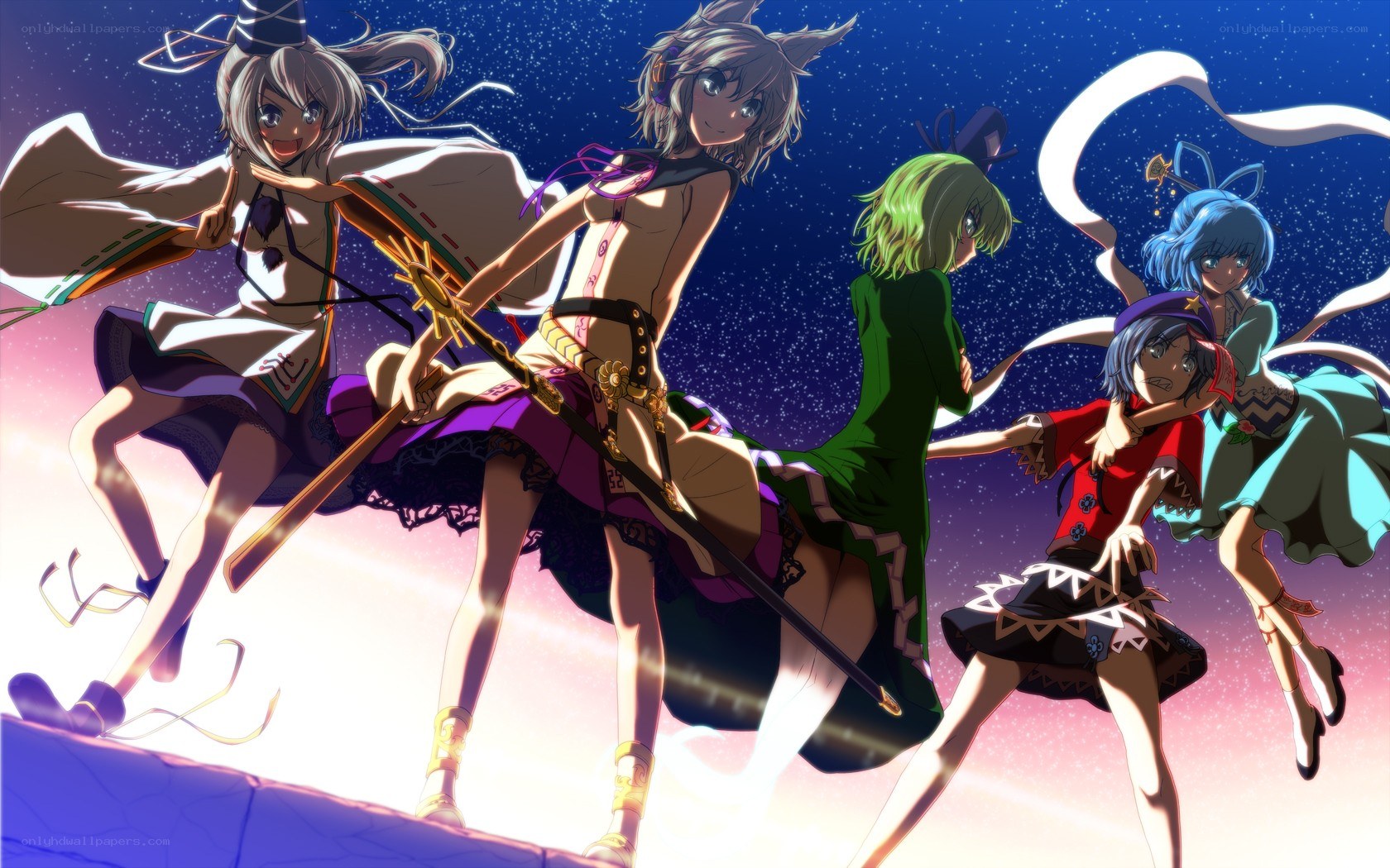 anime girls in dynamic pose