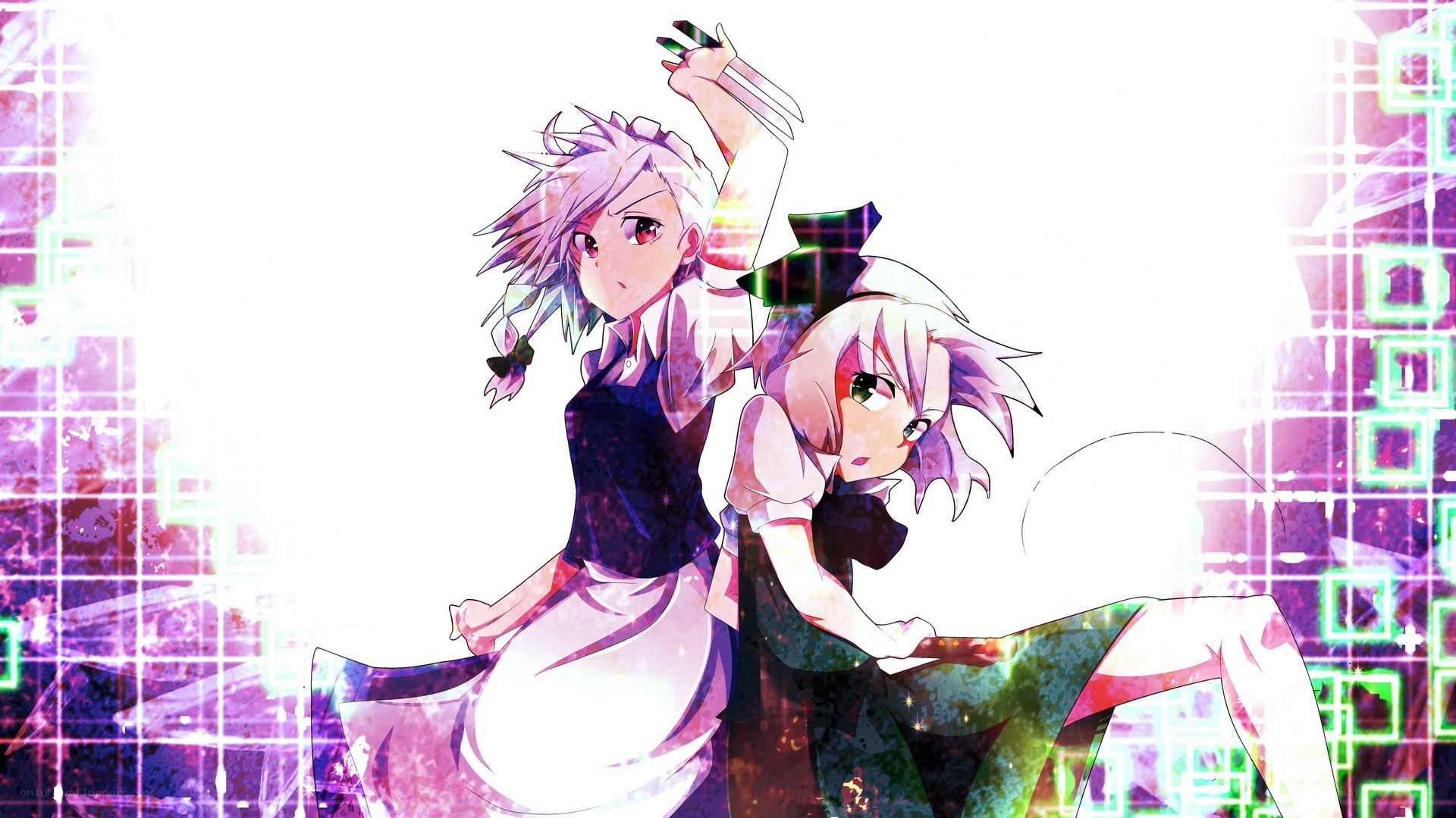 Anime girls in dynamic pose