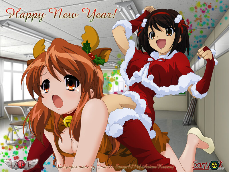 Anime girls in festive outfits