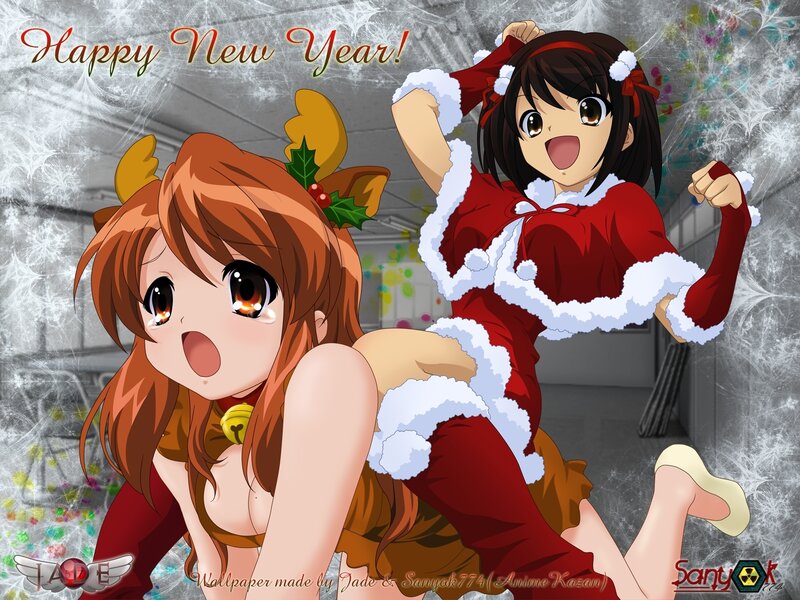Anime girls in festive outfits