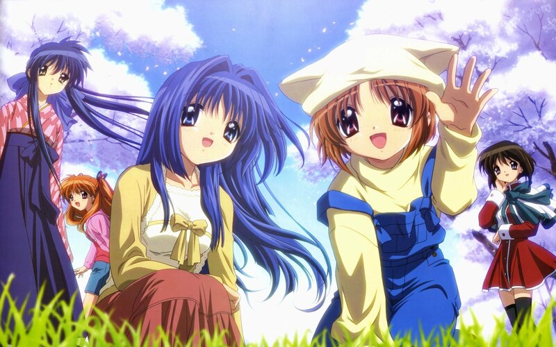 Anime Girls in Field — Blue, Cheerful