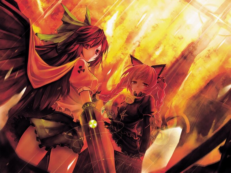Anime girls in fiery battle