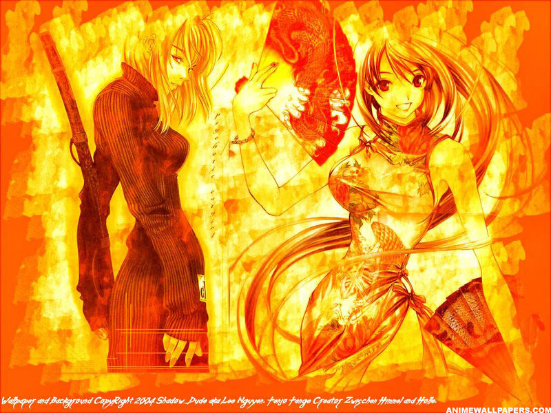 Anime girls in fiery scene