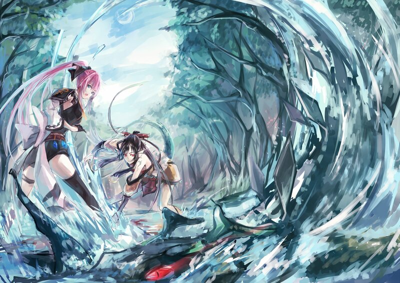 anime girls in forest battle